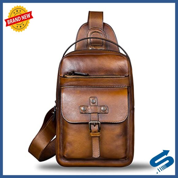 Genuine Leather Sling Backpack Crossbody Daypack Adjustable Strap main image 6